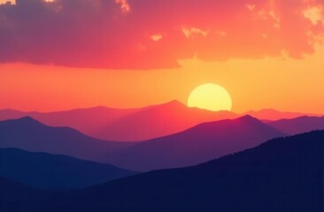 Fototapeta premium Majestic sunset over mountain range with vibrant colors and dramatic sky