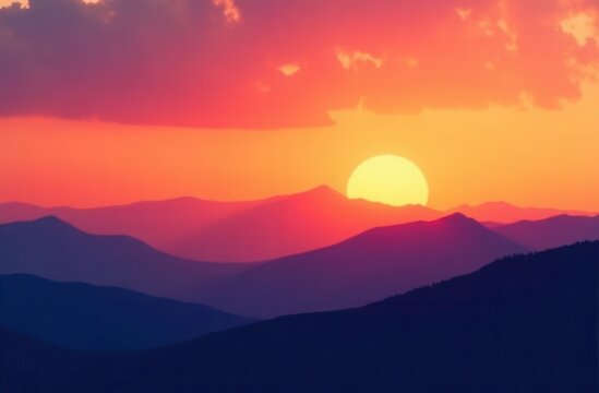 Majestic sunset over mountain range with vibrant colors and dramatic sky