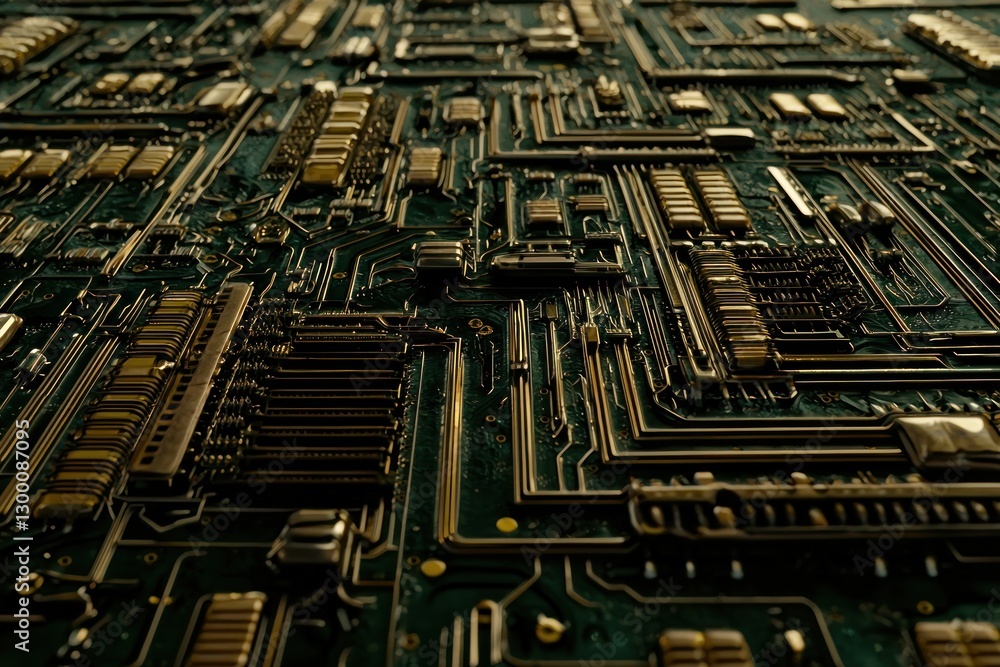 Aufkleber intricate motherboard details illuminating modern computing infrastructure with golden lines and pre