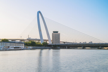 Fototapeta premium The urban architectural skyline, modern bridges, and Haihe River scenery of Tianjin, China on August 11, 2024