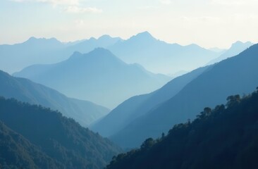 Fototapeta premium Serene mountain landscape with layered peaks at dawn