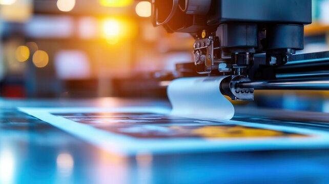 Large format printer processing signage at high speed in a printing house, showcasing advanced printing technology presses