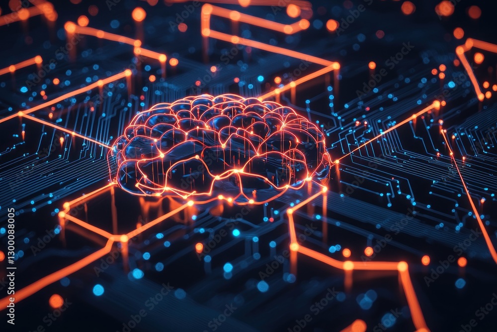 Aufkleber neural network artificial intelligence brain technology with digital circuit futuristic concept