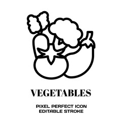 Vegetables symbol, featuring an editable stroke outline icon isolated on white background flat vector illustration. Pixel perfect