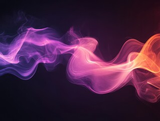 Abstract colorful smoke waves in shades of purple and orange on a dark background creating a mystical and ethereal atmosphere for artistic designs