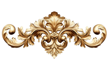 Golden baroque ornament isolated on transparent background, cutout, PNG file