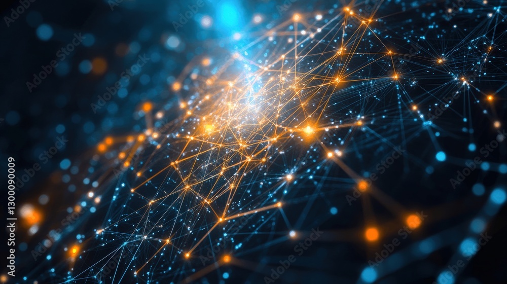 Poster abstract network nodes illuminated connections
