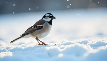 Obraz premium White crowned Sparrow in Winter Snow Bird on Snowy Ground Wildlife Photography