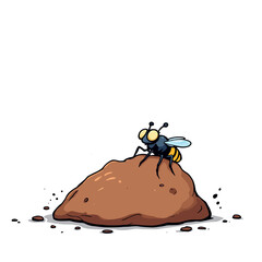 Cartoon fly standing on a pile of dirt
