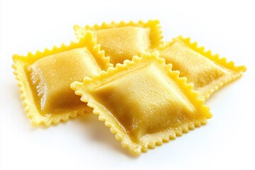 Four delicious ravioli pasta pieces on a white surface capturing traditional cuisine and italian food culture for culinary enthusiasts