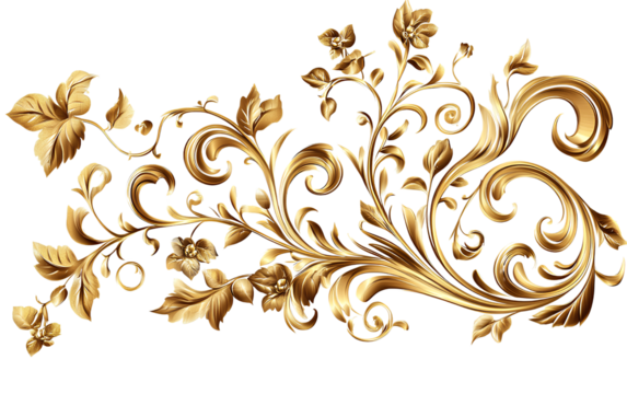 Golden baroque ornament isolated on transparent background, cutout, PNG file