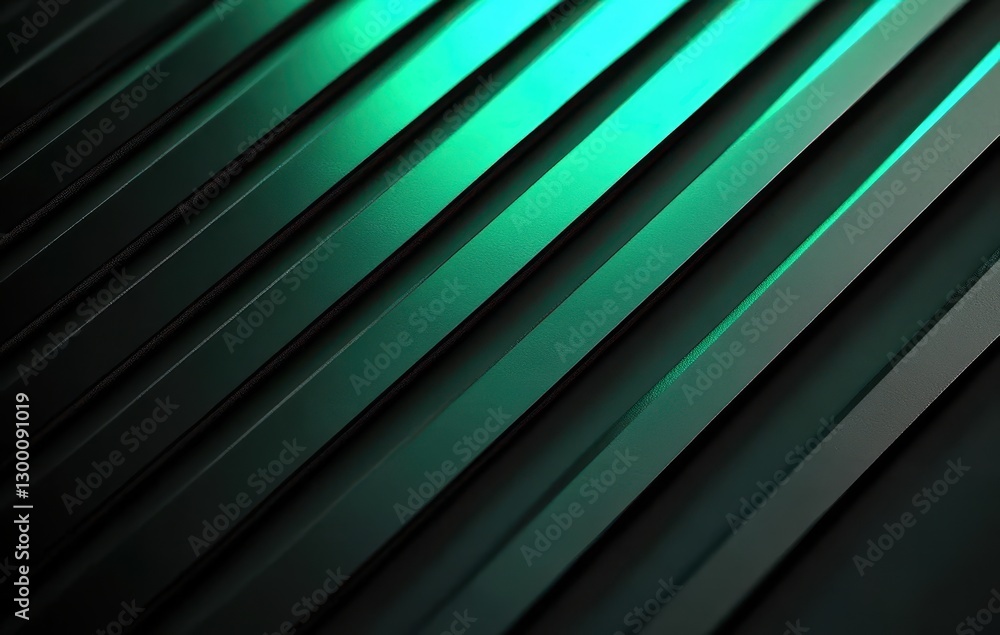 Poster abstract composition of sleek green lines on a dark background, showcasing modern design and technol