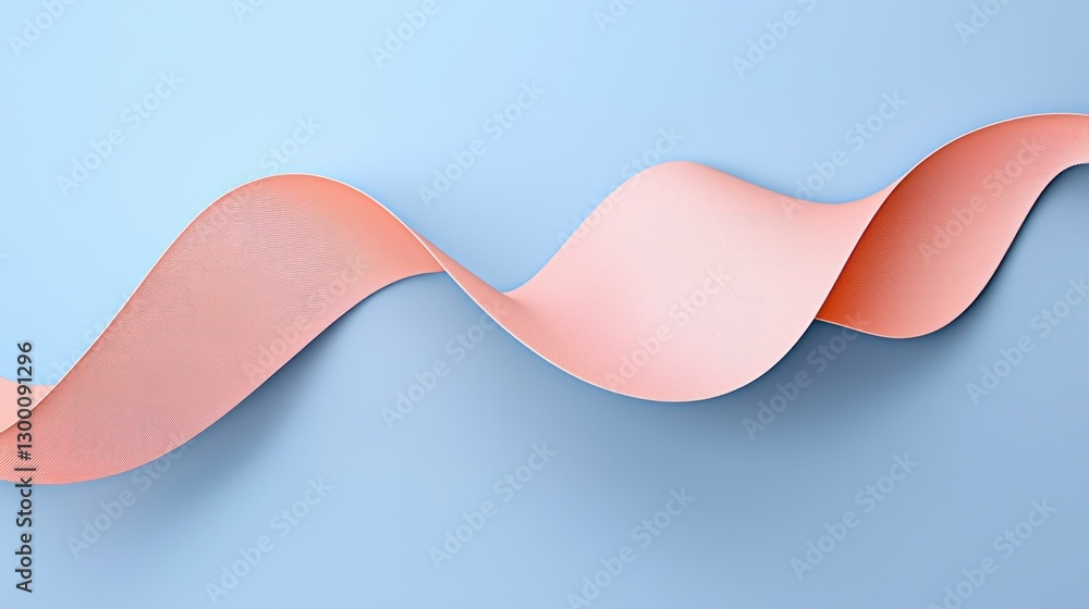 Poster wavy soft peach ribbon on light blue backdrop for an aesthetic and calming backdrop simple elegant a