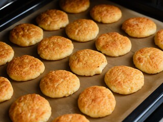 Baking tray with curd cheese pancakes (syrniki).