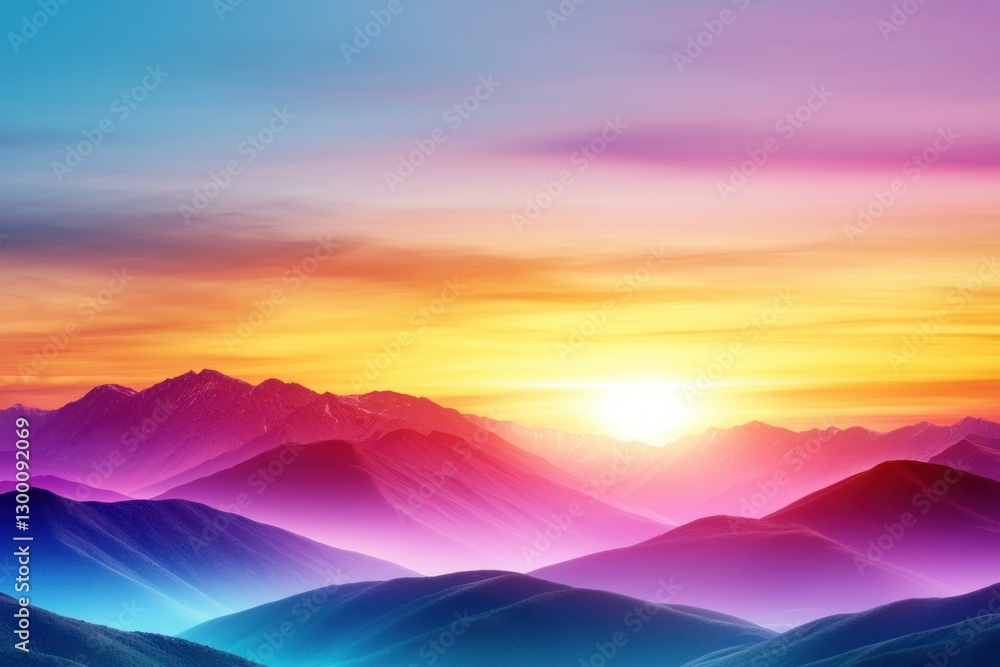 Aufkleber serene mountain range painting at twilight golden hour with gradient sky and calm visual mood
