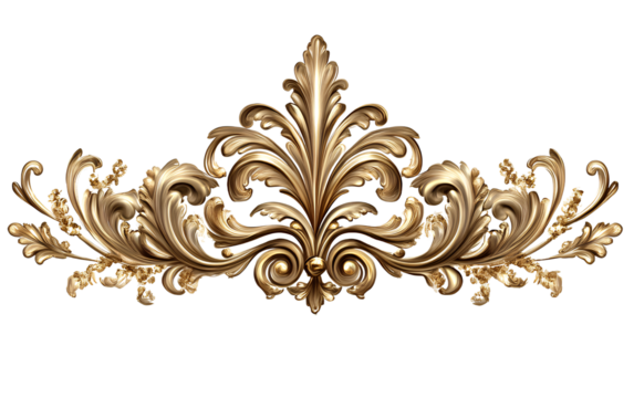 Golden baroque ornament isolated on transparent background, cutout, PNG file