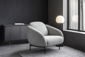 Modern armchair in minimalist living room