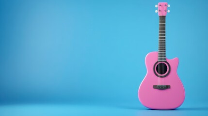 Pink Pixelated Acoustic Guitar on Light Blue Background
