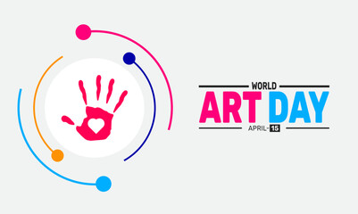  World Art Day. Holiday concept. suitable for placard, background,Greeting Card, Poster design template with text inscription, standard Social Media Post.