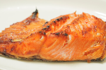 Grilled salmon, often eaten for breakfast in Japan