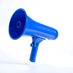 Blue megaphone announcing big news on white background