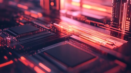 Obraz premium Abstract Circuit Board: Glowing Red Digital Technology