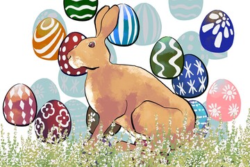 easter bunny and easter eggs