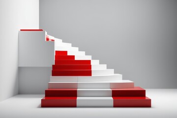 Red carpet staircase leading upward as a symbol of success and achievement