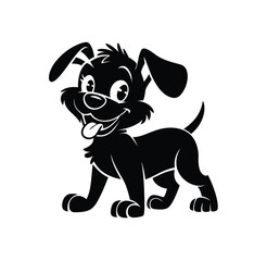  Happy Cartoon Dog Silhouette Vector – Playful and Friendly Pet Illustration