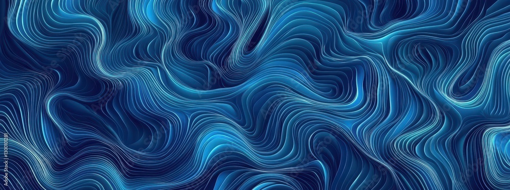 Poster Abstract flowing lines in shades of blue creating a mesmerizing wave-like pattern for use in modern design and artistic compositions