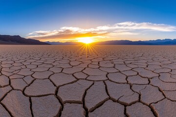 Fototapeta premium A hyper-detailed close-up of heat waves rising from a dry, cracked desert landscape