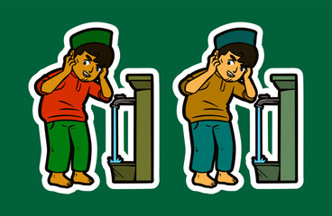 Man doing Ablution Cartoon Sticker Illustration