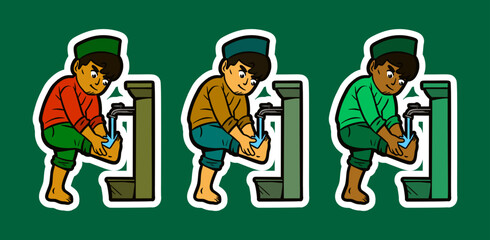 Man doing Ablution Cartoon Sticker Illustration