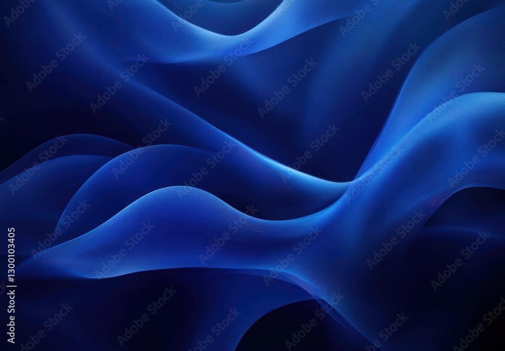 Poster abstract fluid pattern in deep blue tones with soft waves and gradients creating a serene and calmin