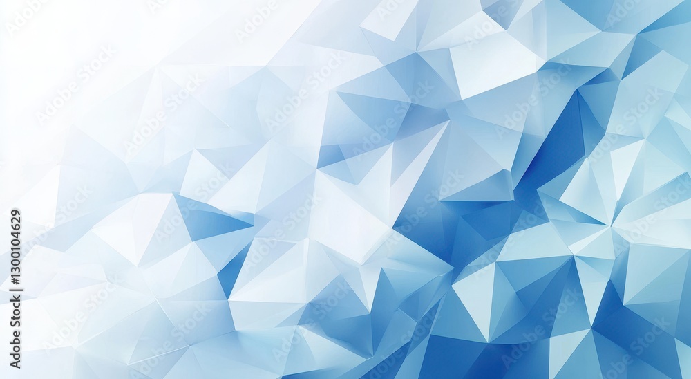 Poster abstract geometric background in shades of blue and white, featuring triangular shapes and a soft gr