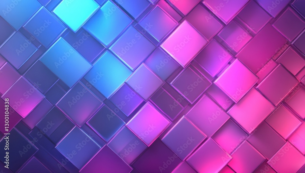 Poster abstract geometric background of multicolored squares in shades of blue and pink, creating a vibrant