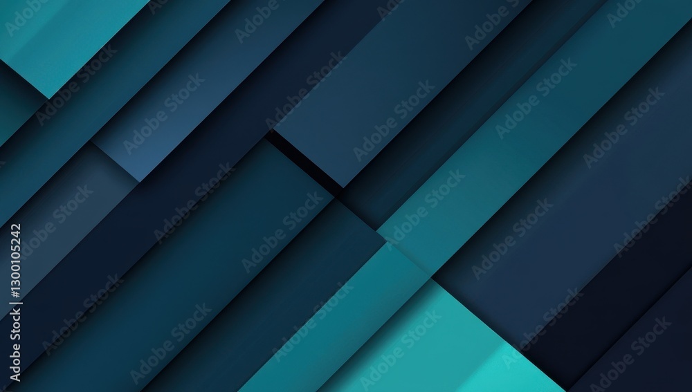 Poster abstract geometric background with layered diagonal shapes in shades of teal and blue, creating a mo