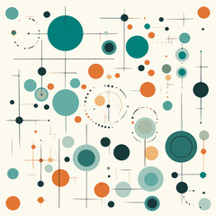 Modern Abstract Design with Teal, Blue, and Orange Circles and Lines.