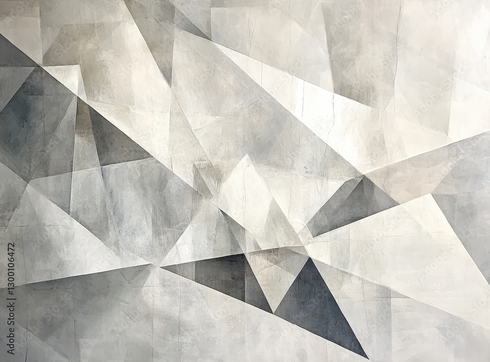 Poster abstract geometric composition with shades of gray and white featuring triangles and angular forms i
