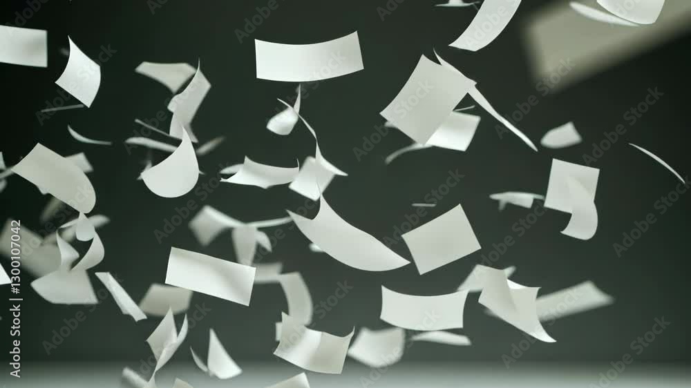 Fototapete Paper particles falling gently in a calm environment creating an artistic visual effect, Falling Paper Particles stock footage