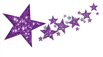 Purple Glitter Stars Trail on White Background