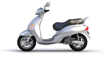 Silver Scooter on White Background Side View