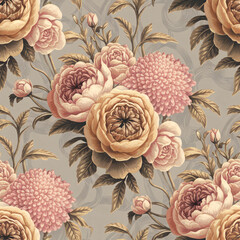 Vintage Victorian Floral Seamless Pattern - Elegant Botanical Design