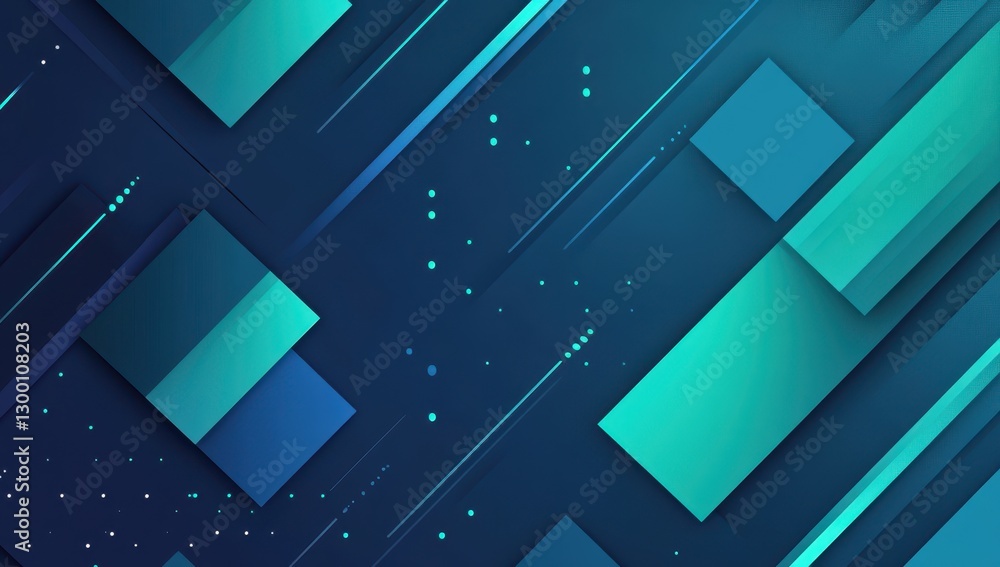 Poster abstract geometric shapes with gradient colors and dynamic lines on a deep blue background, suitable
