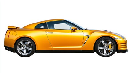 Fototapeta premium Sleek Yellow Sports Coupe Side Profile on White Background