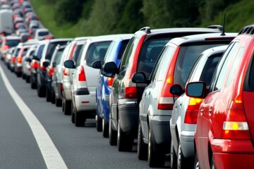 Obraz premium A massive traffic jam where nitrogen oxide pollution is visibly accumulating in the air