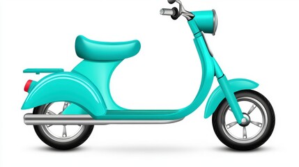 Vintage Teal Scooter on White Background
