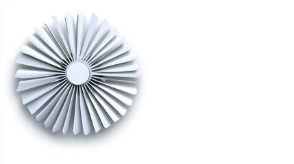 White Circular Turbine with Numerous Blades on White Background