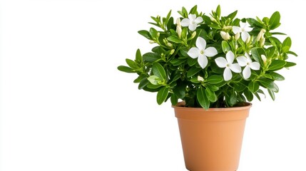 Fototapeta premium White Flower Potted Plant with Lush Green Foliage on White Background