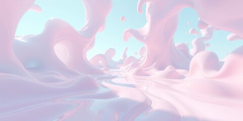 Fototapeta premium Dreamy Digital Metaverse with Flowing Liquid Patterns and Soft Pastel Colors in a VR Landscape